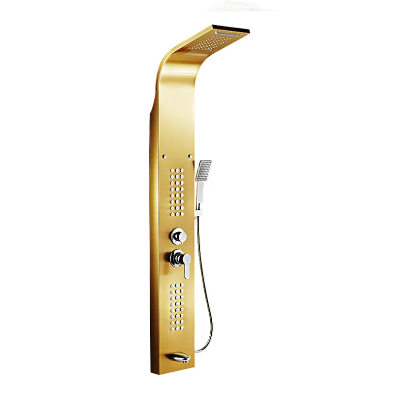 Gold and nickel brushed shower panel column tower 304 stainless steel waterfall spa shower wall panel shower panel