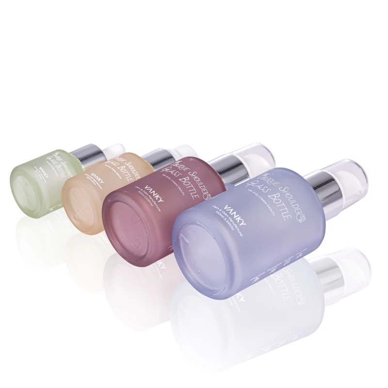 New Design Luxury 30ml 60ml 100ml Oblique Shoulder Bottle Customized Green Serum Essential Oil Dropper Glass Bottle With Pump