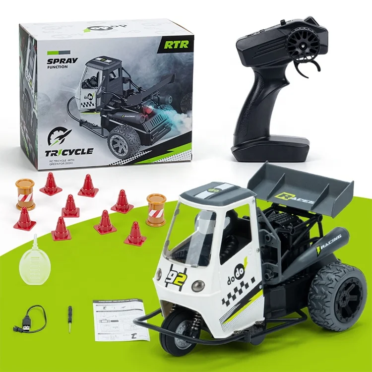 Hot Selling 1/16 Scale 3-wheels RTR Remote Control Mini RC Car Spray Electric Tricycle DODO Car Toys With Green
