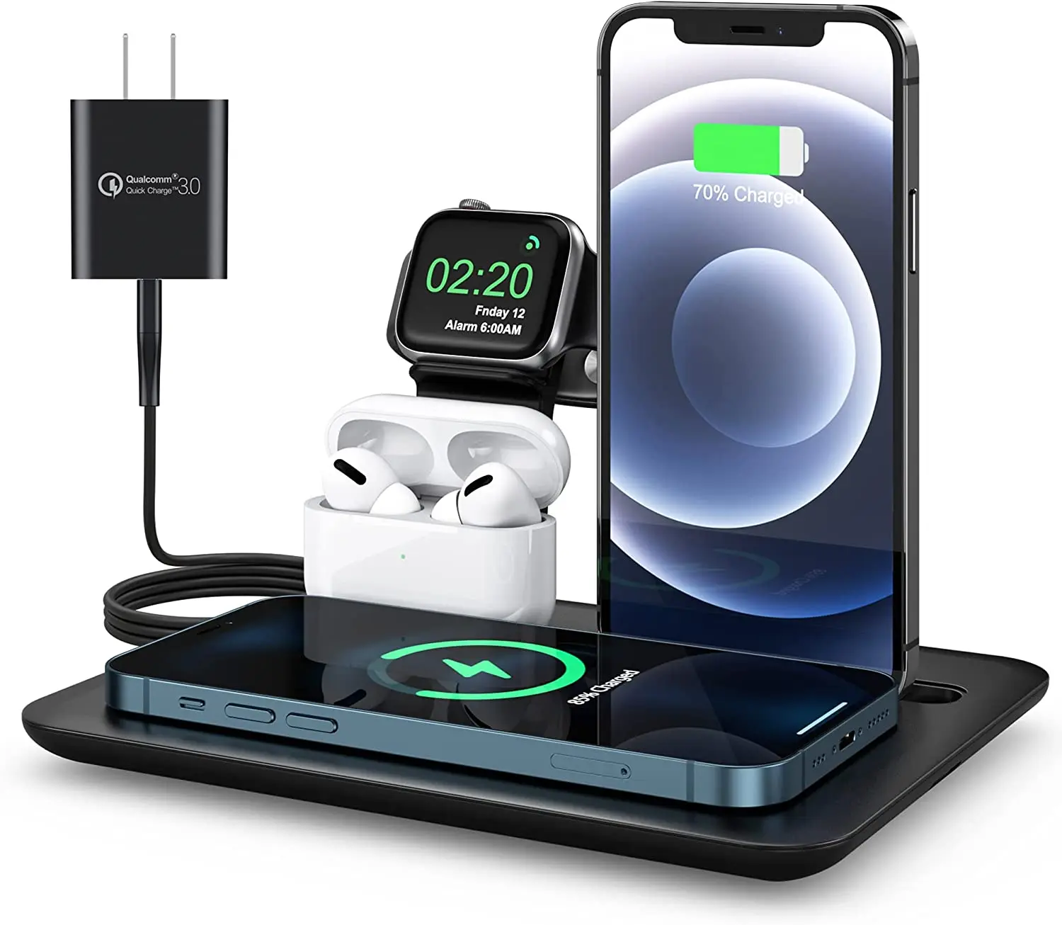 Leyi Hot Sale 4 in 1 Wireless Stand for Apple Watch Qi Fast Charger Dock iPhone Charging Station