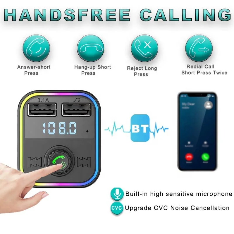 Handsfree Call Car Charger Wireless Bluetooth FM Transmitter Radio Receiver Mp3 Audio Music Adapter Dual USB Port Charger