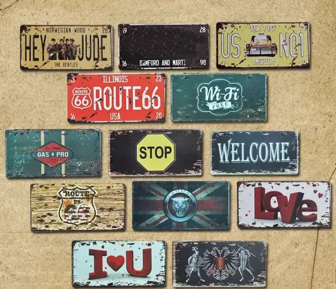 Factory wholesale custom is popular shield Route 66 custom sign metal tin sign mini tag License Plate with fridge magnet