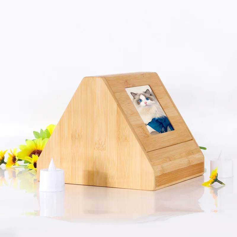 Cat Dog Pet Memorial Gifts Commemorative Box Small Solid Wooden Urn Photo Frame Pet Ashes Box for Pet