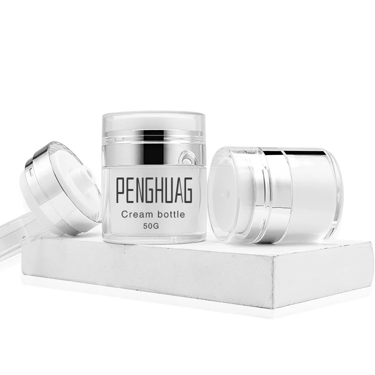 Clear airless cosmetic jar 30g 50g press pump custom empty luxury unique plastic jar cosmetic body face eye skin care cream jars