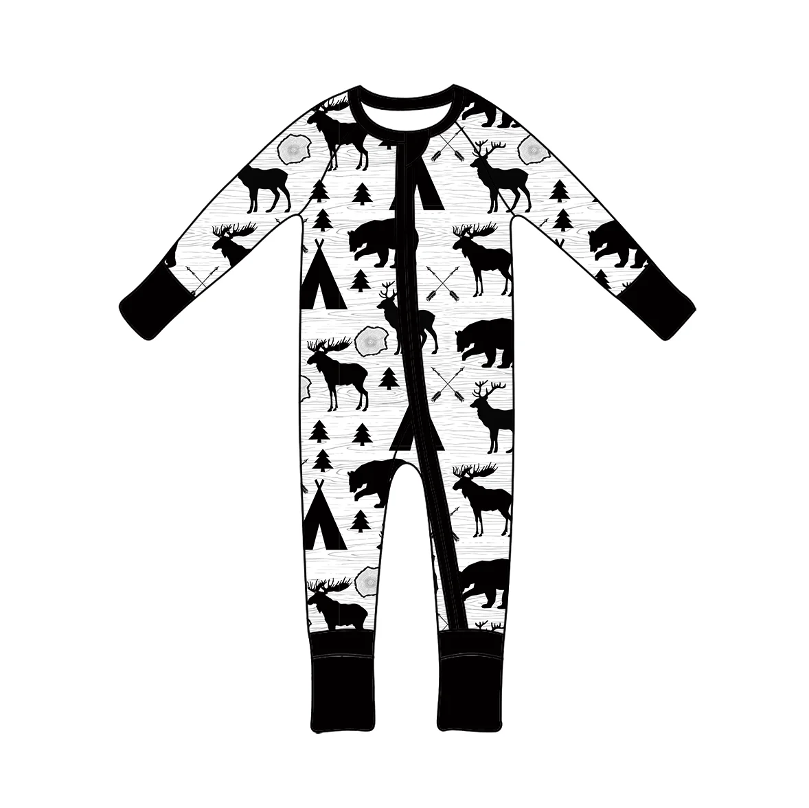 Low Moq Kids Penguins Printed Zipper Bamboo Fabric Custom Pattern Bamboo Romper