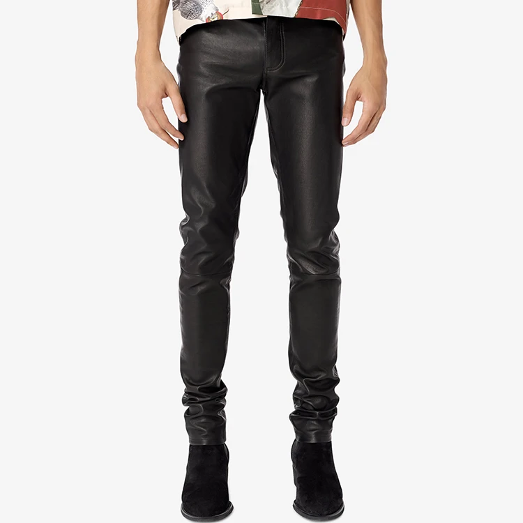 Заказные обтягивающие клетчатые тонкие черные мужские брюки из искусственной кожи, мужские кожаные брюки