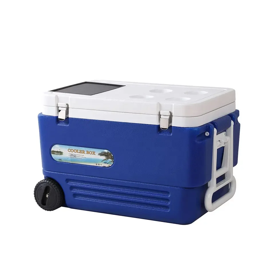 New 65L Solar Energy Ice Chest Cooler Box Coolers Portable Outdoor Electric Cooler Box with Wheel