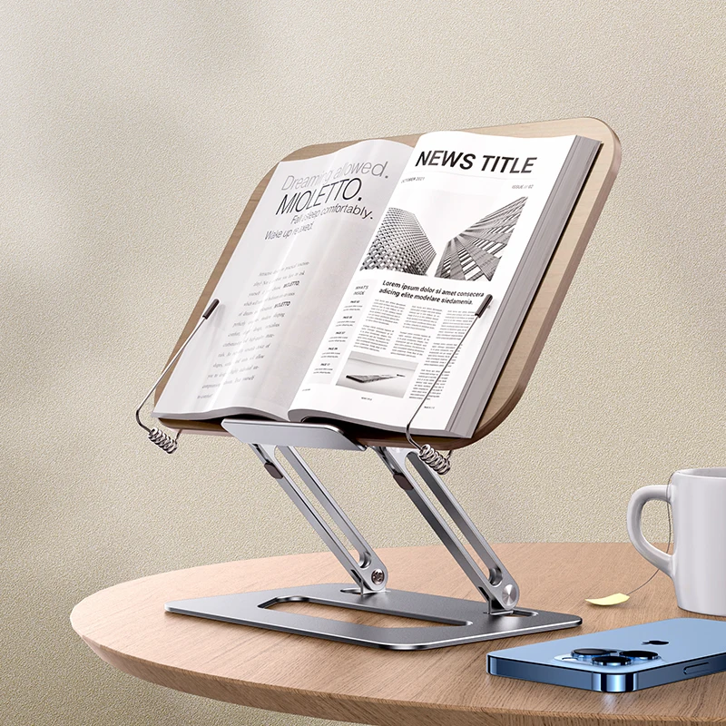 Rotate Adjustable Aluminum Alloy Tablet Foldable Metal Portable Pedestal Wooden Book Stand Holder For Reading