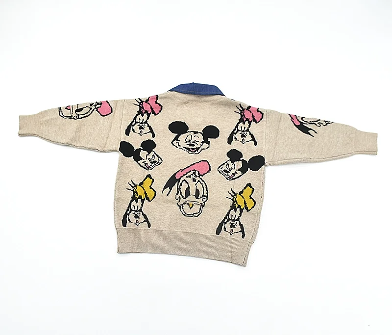 Baby cotton custom Mickey Mouse pattern knit pullover with removable denim collar