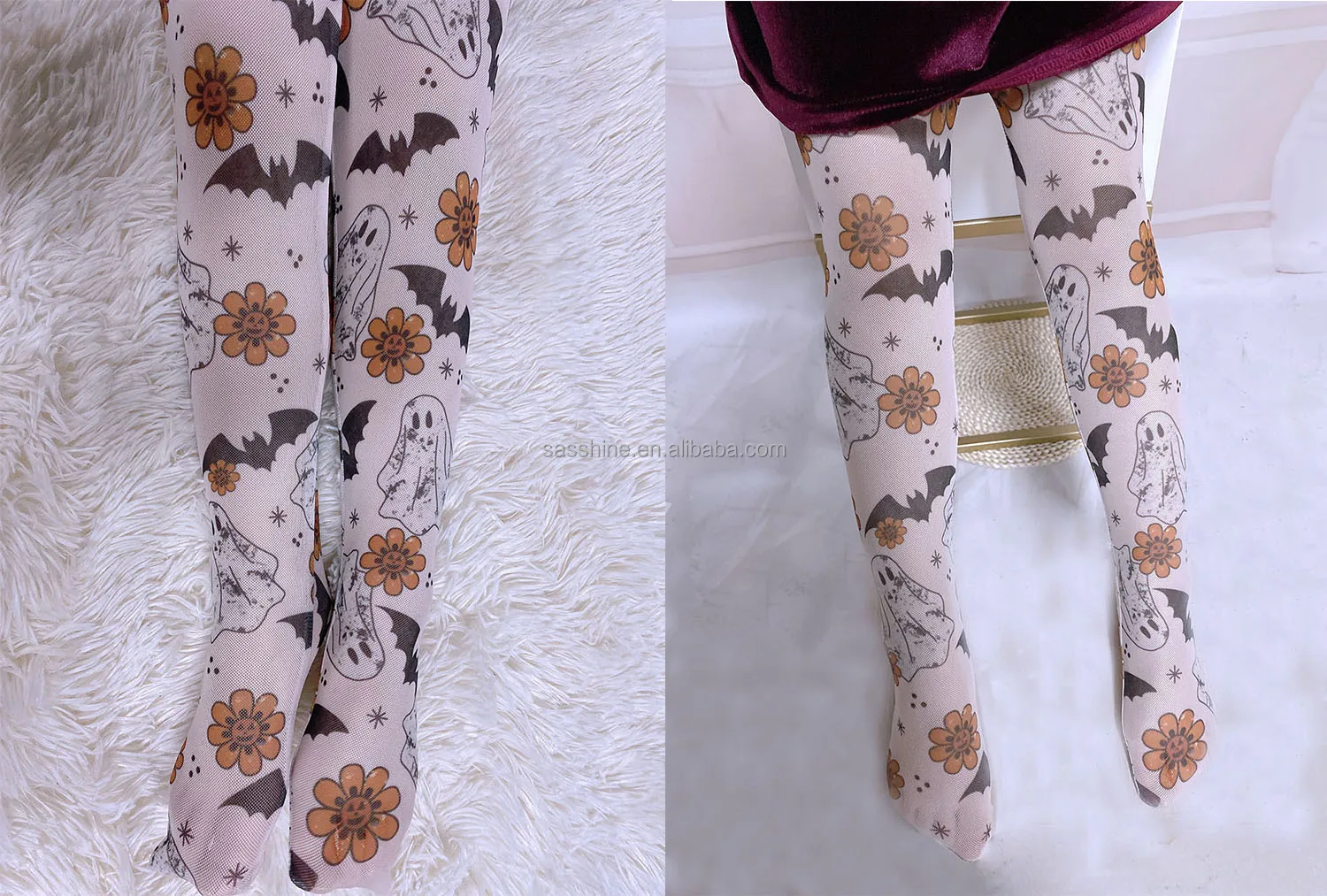 Wholesale Pumpkin Printed Cotton and Spandex Girls Elastic Tights Halloween Kids Leggings