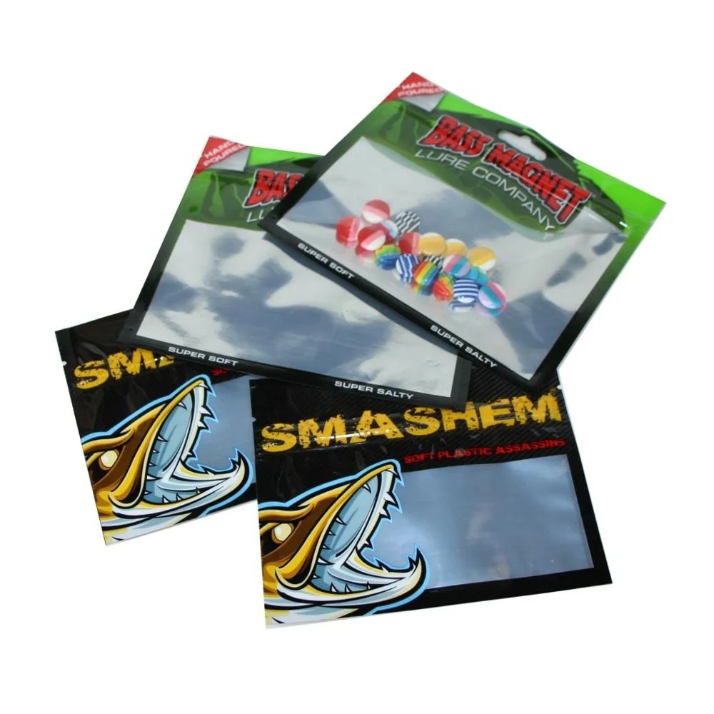 Digital printing Custom Plastic soft fishing baits worm bag lures packaging zip lock fish baits bag