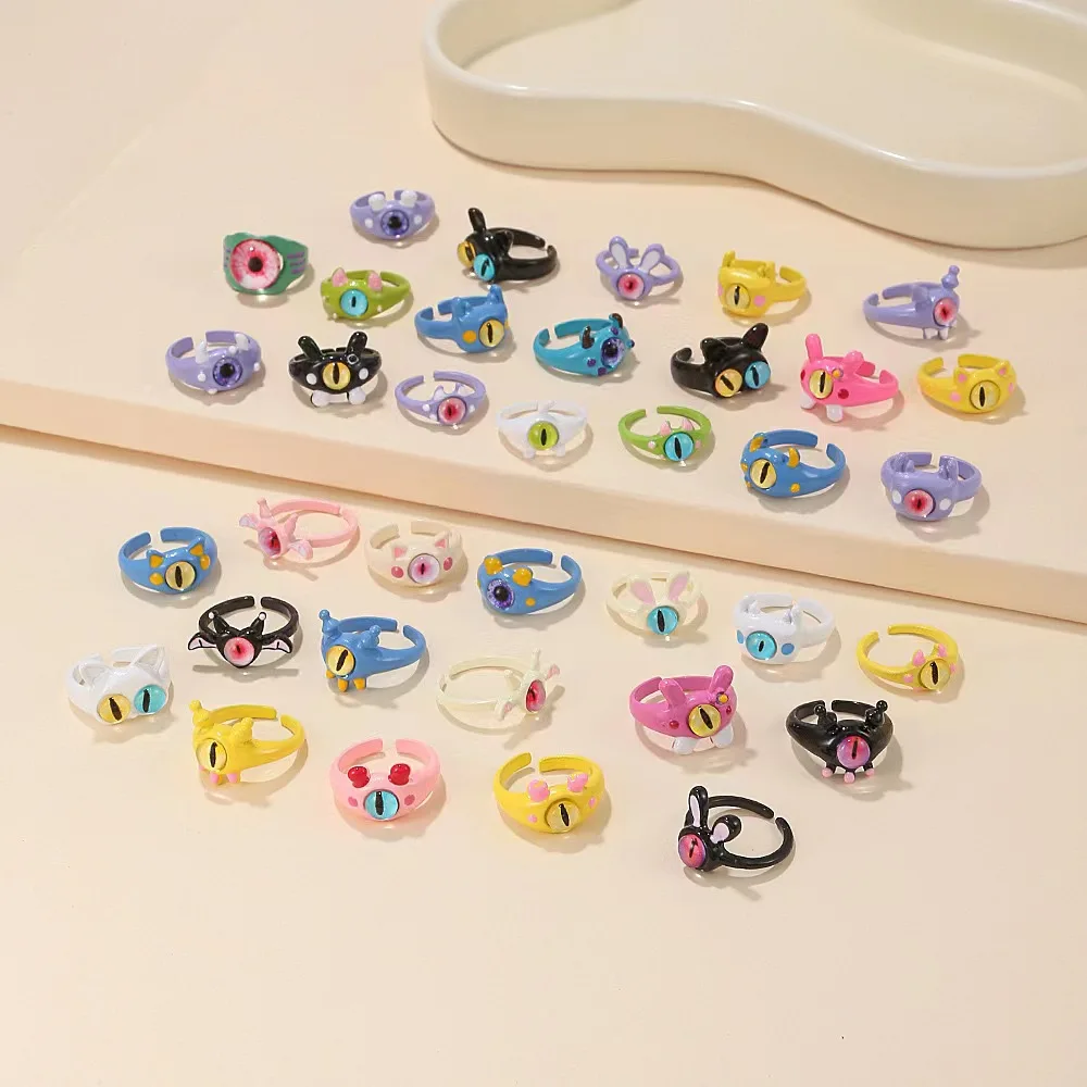 NEW Fashion evil eye ring cute cartoon little monster alloy ring funny design cool girls open adjustable ring wholesale