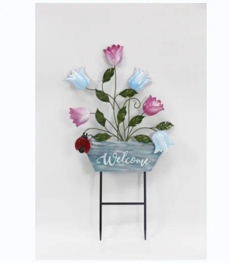 Garden Decoration Outdoor Ladybug Dragonfly Half Round Hummingbird Windmill Sublimation Fiberglass Garden Stake for Climbing