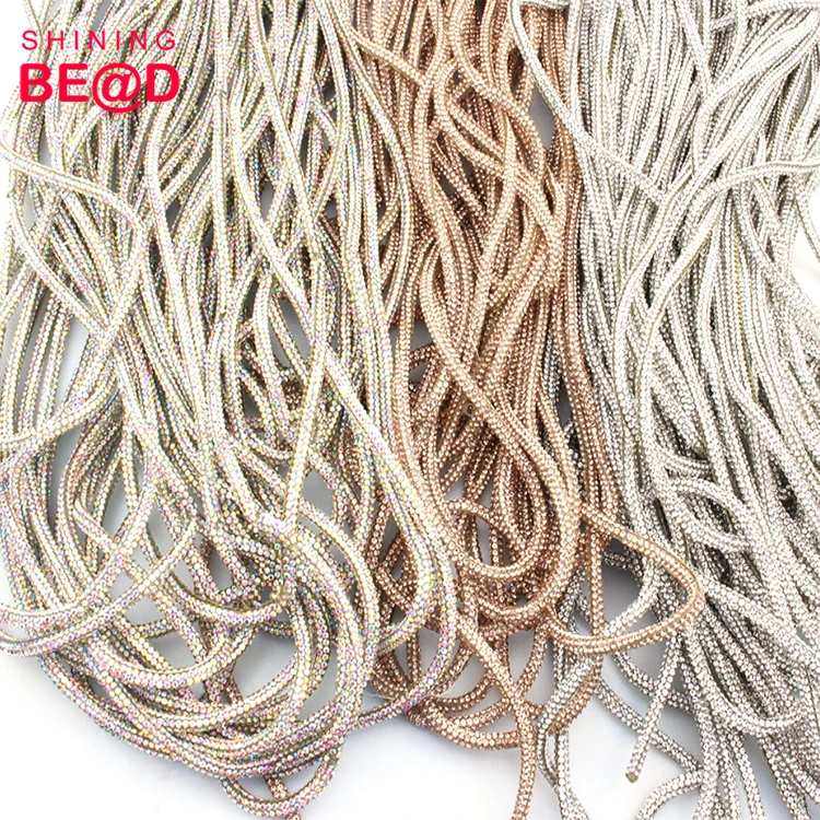 2023 Fashion Sparkling Crystal Cotton Rope Rhinestone Trim For Pants Hoodie Shoelace Bag Drawstring Cord DIY Garment Accessories