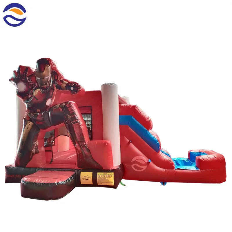 Commercial Inflatable Super Ironman Hero Bouncy Water Slide Bounce House Combo
