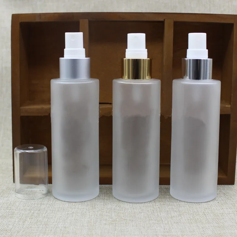 4oz 120ml flat shoulder clear/frosted glass lotion bottle with spray pump