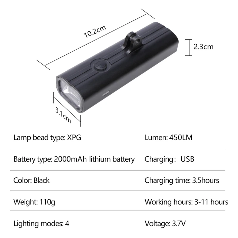 German standard aluminum alloy appearance cycling light 450 lumens  hanging under the night riding light