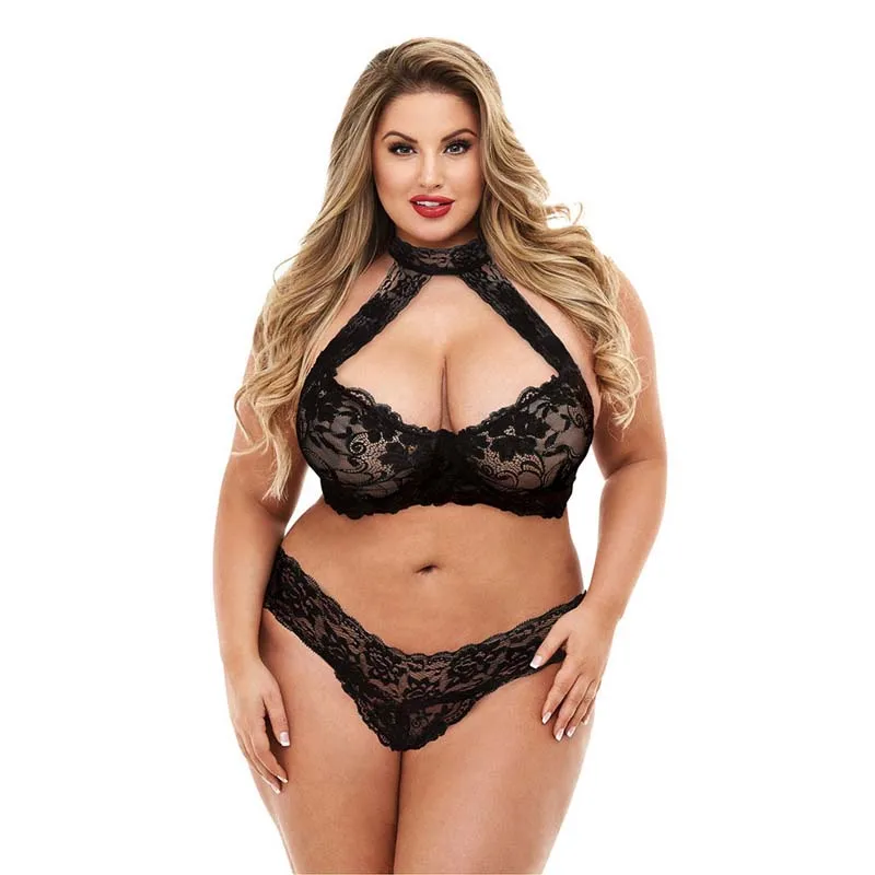 Plus Size European And American Lace Three-Point Sexy Underwear Lingerie for Fat Women