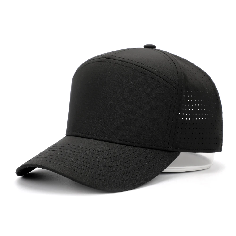 Custom The Best 7 Panels Low Profile Curved Brim Black Quick Dry Blank Waterproof Laser Drilled Baseball Hats