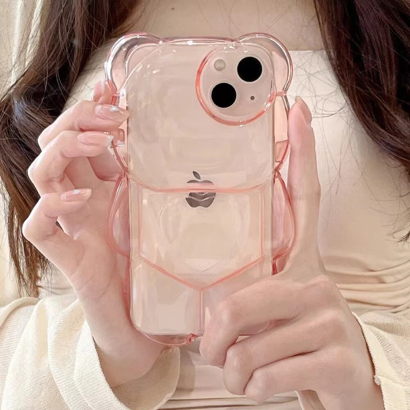 Clear Transparent Bumper Shockproof Soft Silicone Cover Cute Bear Phone Case for iphone 14 13 12 11 Pro Max Plus X XS XR Cases