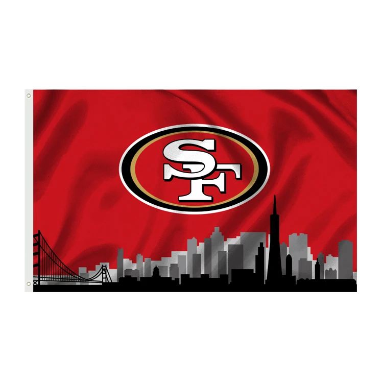 custom 5X3ft Wholesale factory sports banners all 32 teams american football club flags with City Silhouette for NFL teams