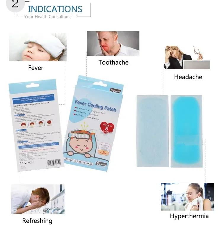 
Customized High Quality Hydrogel Antipyretic Forehead Fever Reduce Ice Cooling Gel Patches 