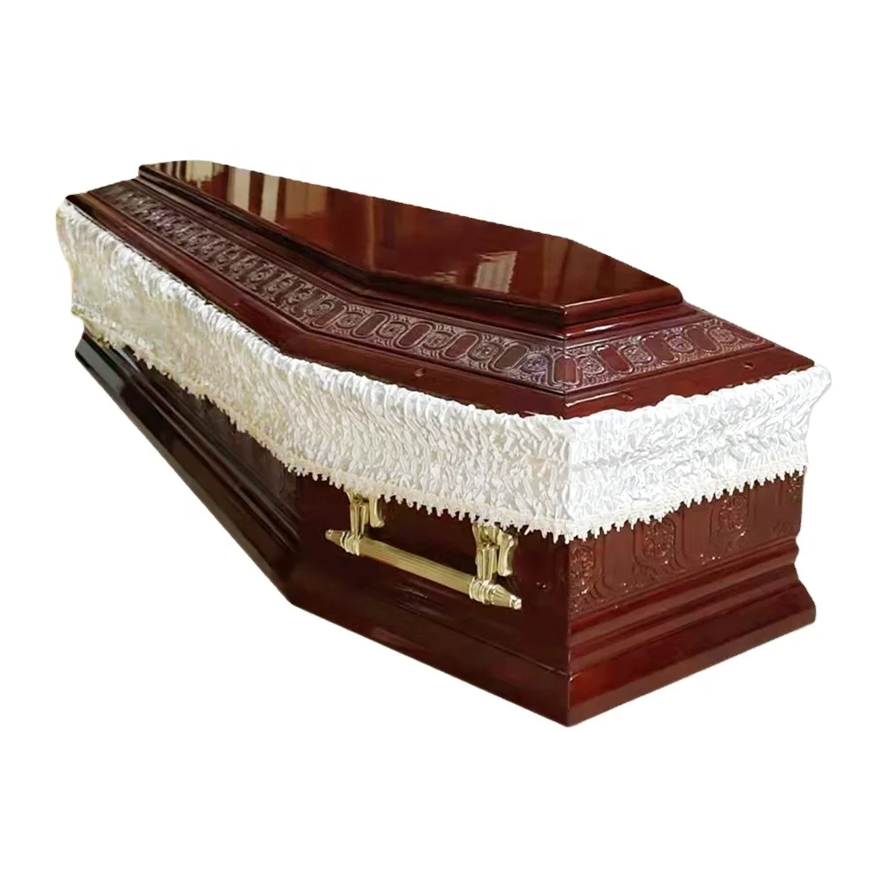 Wholesale European Style Wooden Coffin with Metal Handle Funeral Supplies