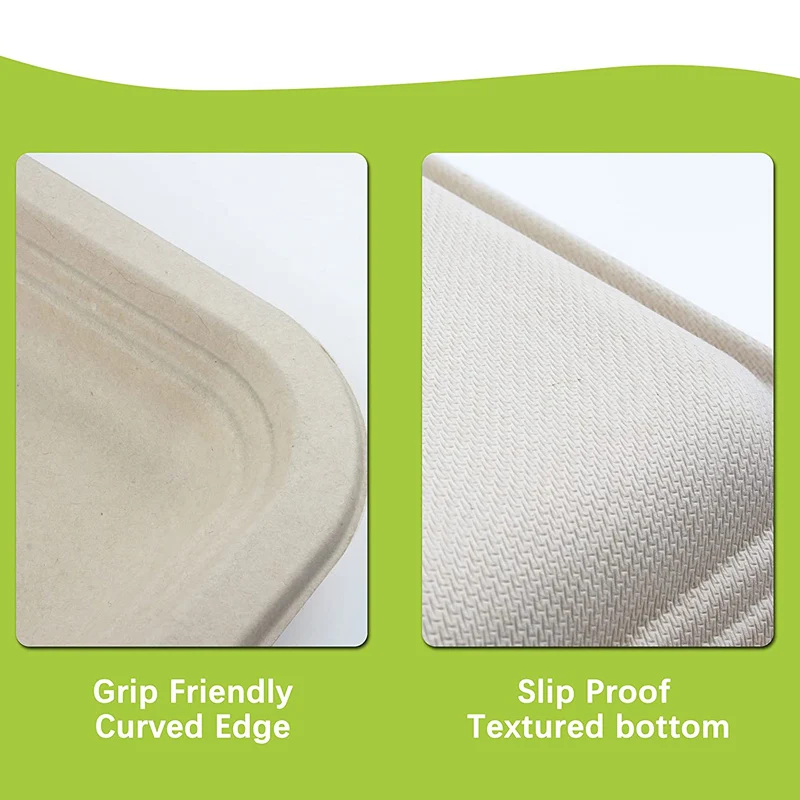 Biodegradable disposable bagasse food lunch tray heavy duty seashell prep meal sugarcane fiber tray for restaurant hotel picnic