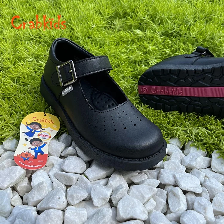 Crabkids High quality formal kids school performance student black leather school shoes for girls
