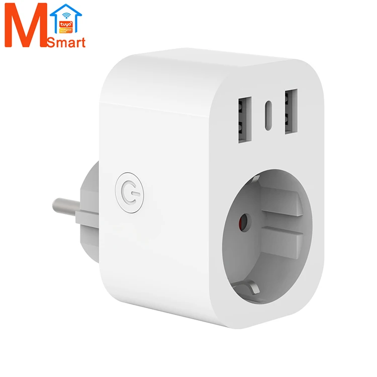 Tuya Wifi smart socket EU plug 16A with 2 USB and Type-C port