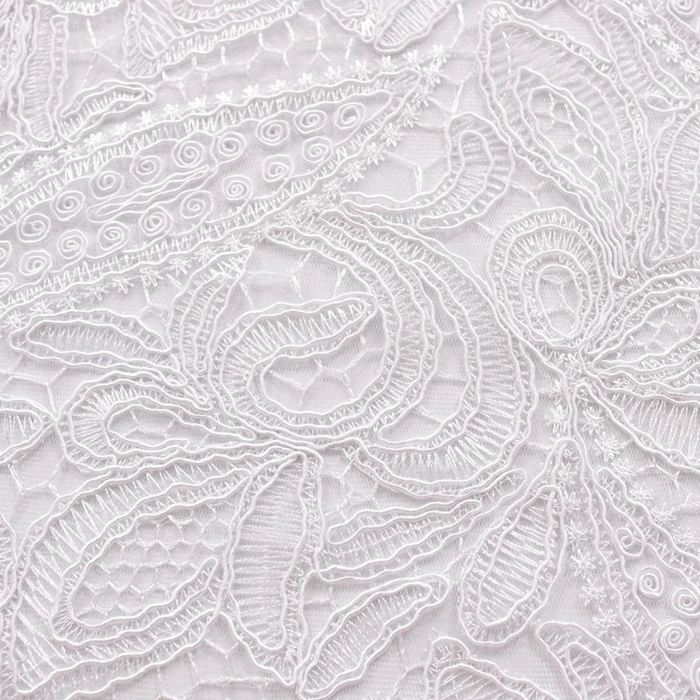 white paisley ribbon embroidery fabric lace fabric embroidery for bridal dress