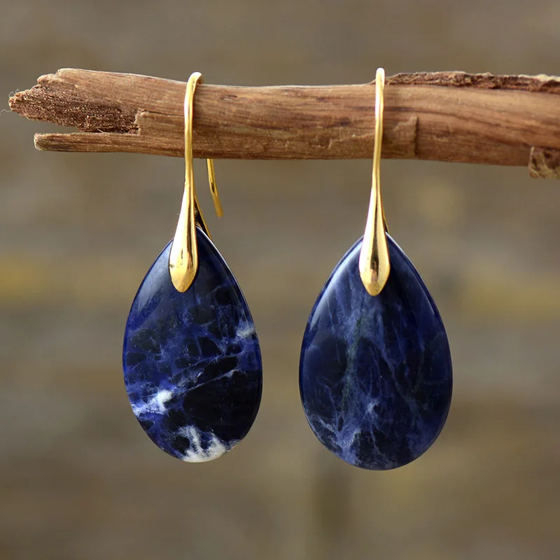 new arrival blue lapis lazuli natural stone earrings golden hook popular jewelry wholesale