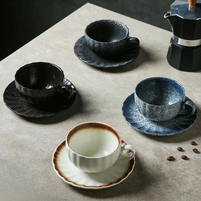 Wholesale Durable Modern Printed Espresso Tea Mugs Ceramic Coffee Mug Cups and Saucers Plate Set
