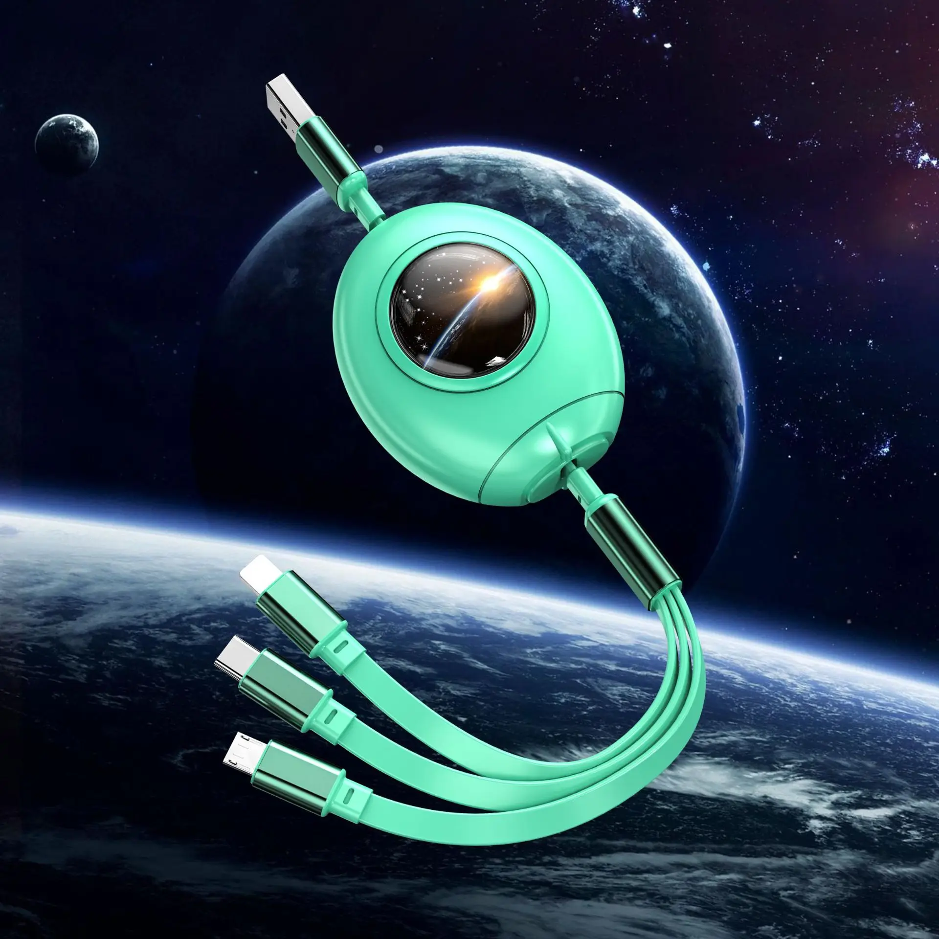 New Rocket Telescopic Data Line 3-in-1 3A Fast Charge China-Chic One Drag Three Charge Wire Small Gift Custom Spot