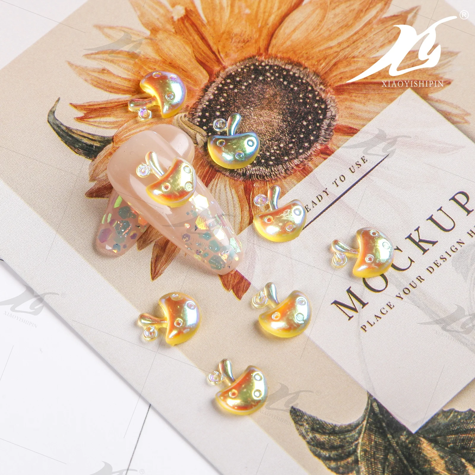 Yellow AB Apple Shape Nail Sticker Beautiful Decals Decoration Nail Art Accessories Design Sticker