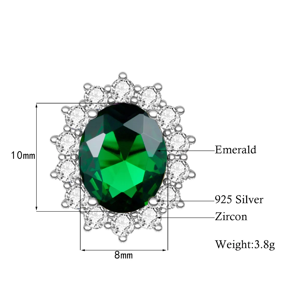 Classic Princess Diana Oval Cut Gemstone Halo Emerald 925 sterling silver studs earrings