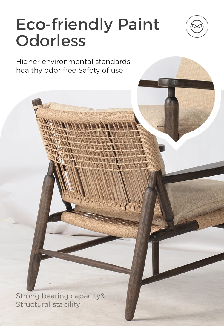 Modern Living Room Furniture Ash Wood Chair Paper String Woven Back Seat Solid Wood Armrest Reading Chair For Home
