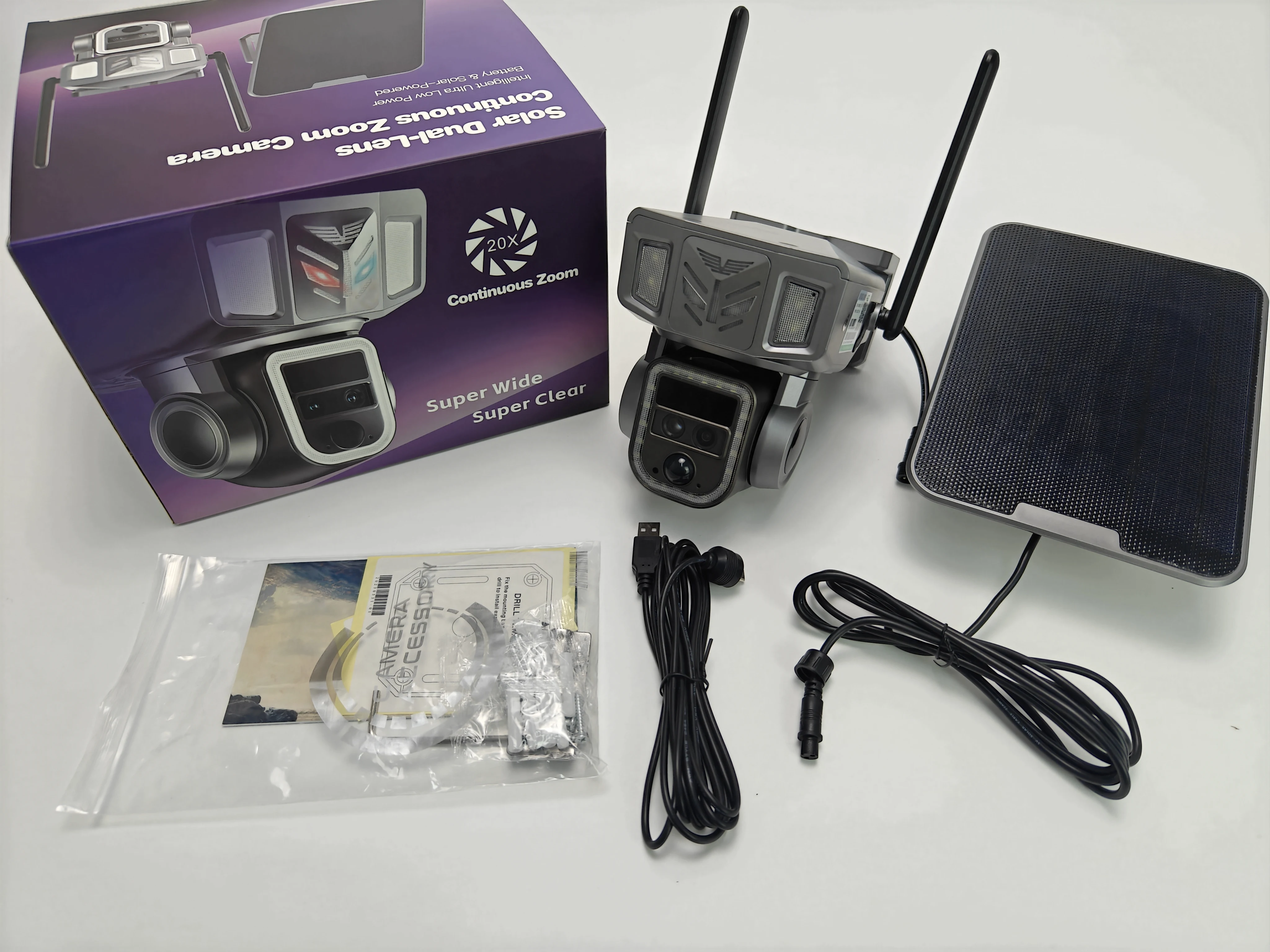 LS VISION 6MP Waterproof Outdoor PTZ Camera Dual screen 20X Zoom Laser Floodlight Solar Panel Battery Wifi 4G 4G Solar Panel