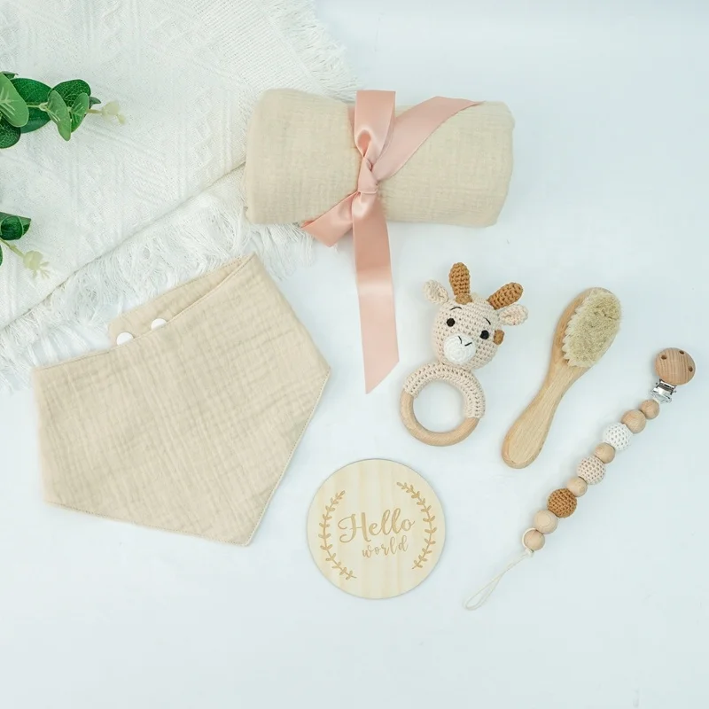 Customization hippo Bunny Elephant Rabbit Reindeer Cow Giraffe Fox Baby Wooden Ring crochet Rattle Toys Handmade Crochet gift se