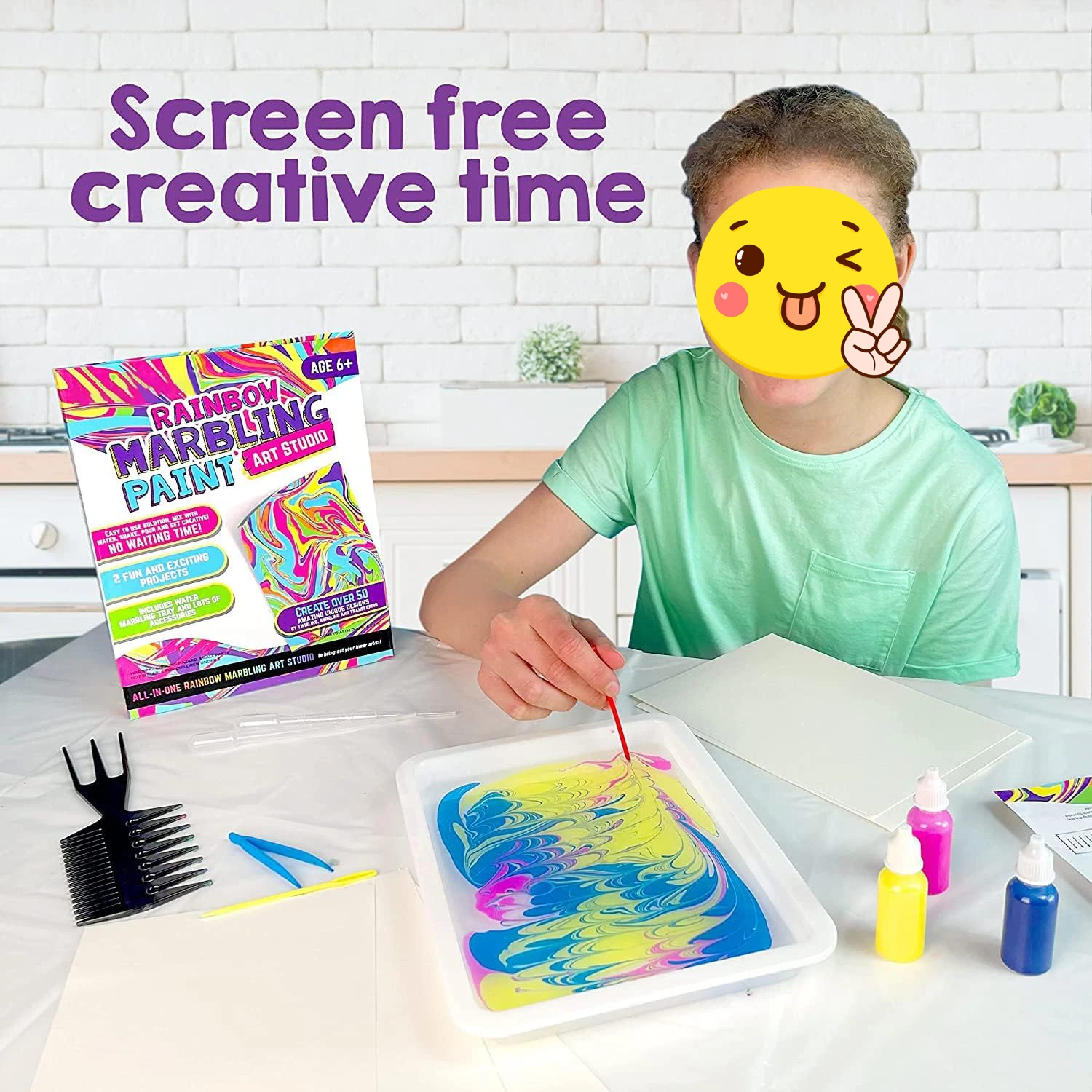 Rainbow Marbling Kit for Kids, to Make Marble Art and Craft Kids Will Love