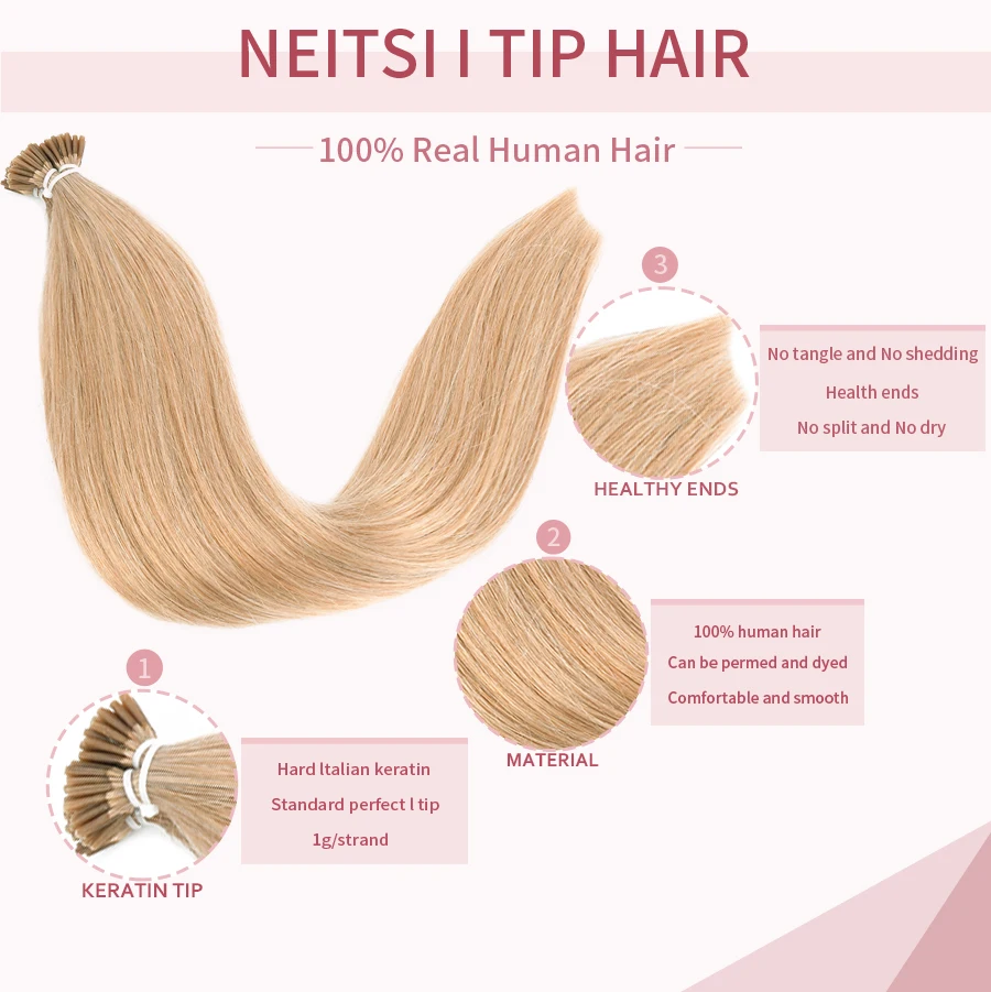 Neitsi I Tip Hair Extension 100% remy Human Hair Indian Straight Keratin Capsules atural Brown and Blonde Color hair extension