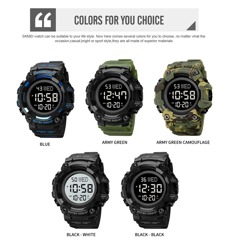SKMEI 1968 Fashion Reloj Cool Sport Teenager Waterproof Camo Color Digital Display Watch for Man
