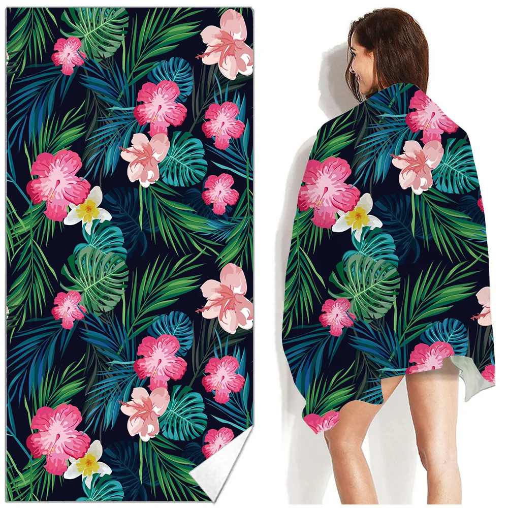 Florets print beach towels super absorbent microfiber adult poncho beach towel for camp vacations swimming