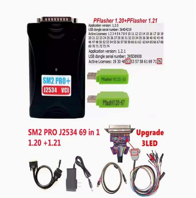 SM2 PRO+ J2534 VCI Pcmflash auto ECU Programer 67 in 1 With Dongle ecu programming tools With V1.20 And1.21 Dongle