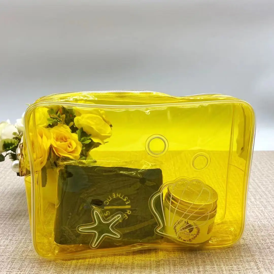Shell yellow ladies plastic pvc bag Travel Clear Makeup Bag easy carry beauty tool pvc bag