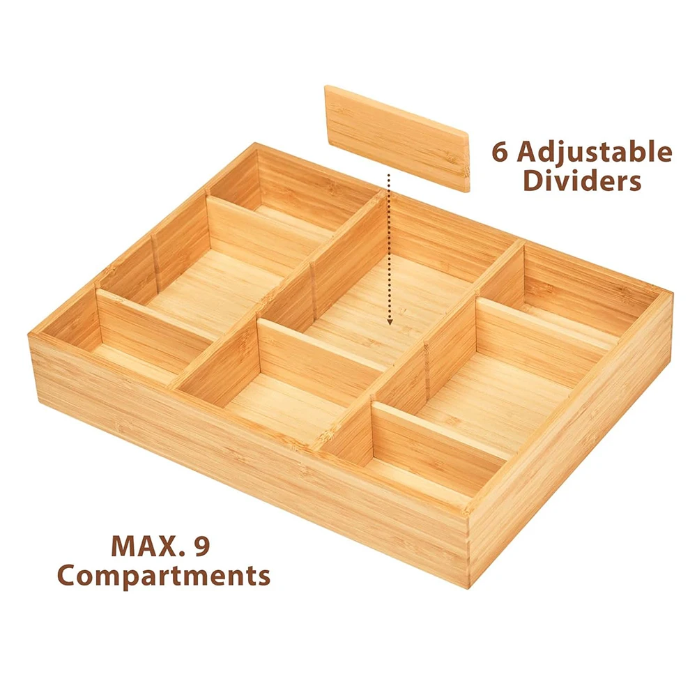 Desk Drawer Organizer,  Wood Organizer Tray with Adjustable Compartments, Office Desk Accessories Supplies Organization Storage