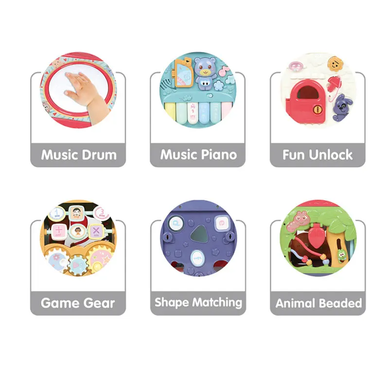 
baby activity cube toy with gear, shape matching, animal beads drum toy piano toy for infant musical toys for kids 
