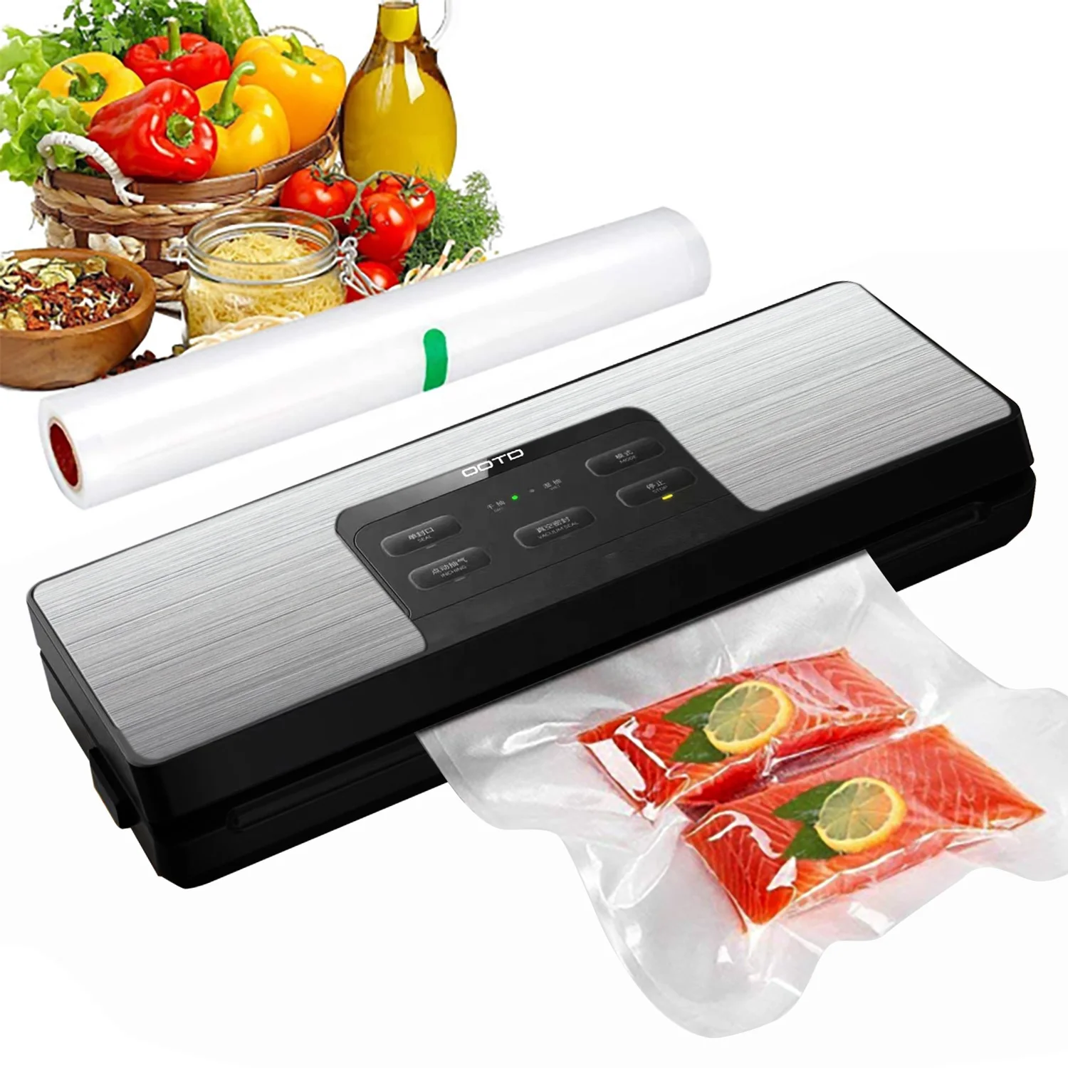 OOTD Customized Logo Stainless Steel Sous Vide Cooker Vacuum Sealer with Roll Bag Storage Space Vacuum Sealer