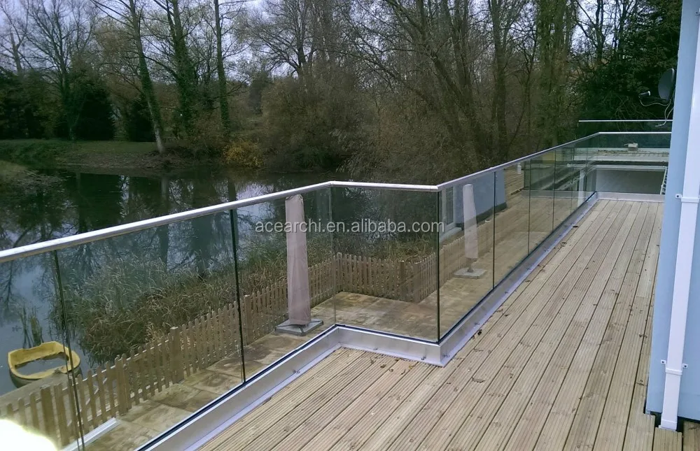 Custom Frameless U Channel Glass Balustrade / Railing with Toughened Glass Panel