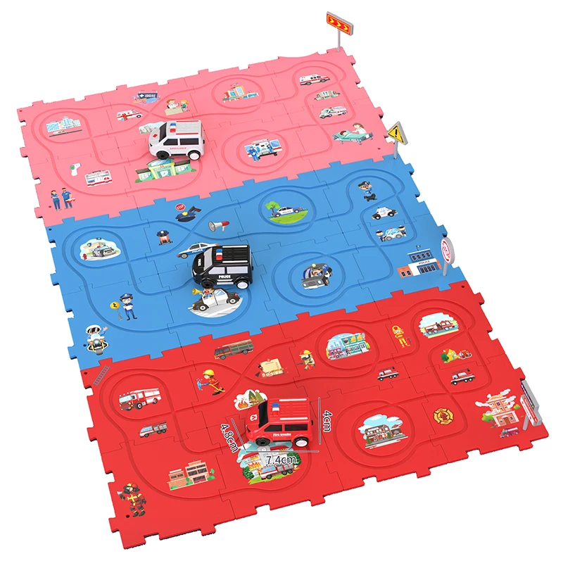 ENJOYSTAR 2024 New Puzzle Board Railway Educational Toy For 3-8 Year Kid Electric Ambulance School Car Montessori DIY Track Set